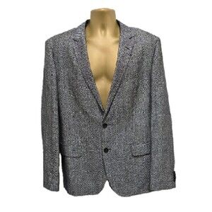 Boss Hugo Boss Mens Blazer Jacket 44R Tweed Gray Virgin Wool Linen Office Career